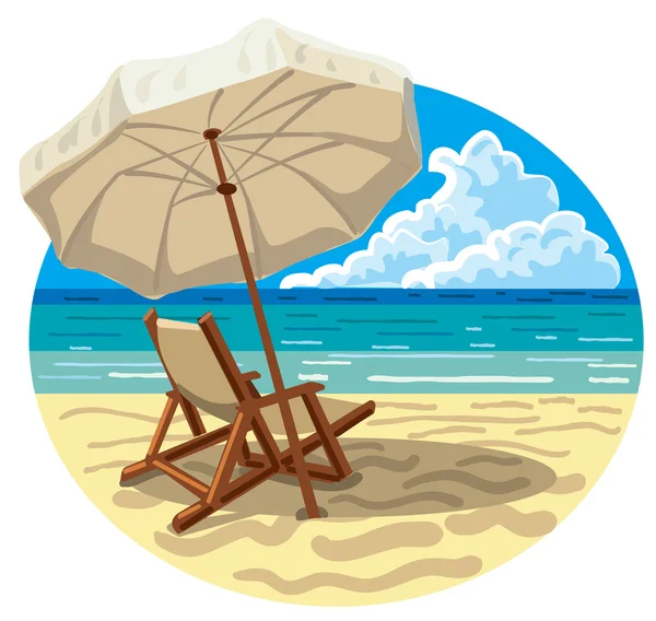 Chaise et parapluie sur la plage — Image vectorielle