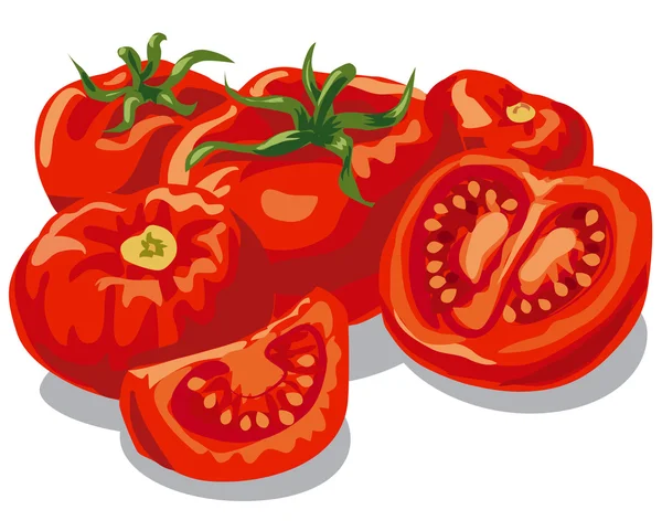 Tomates frescos en rodajas rojas crudas — Vector de stock