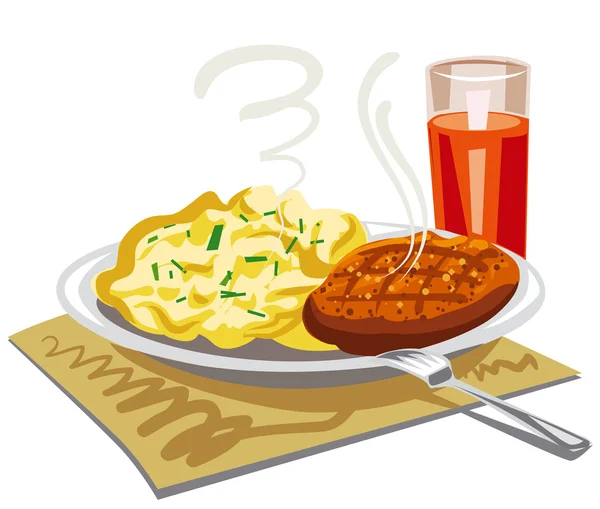 Patatas setas con chuleta — Vector de stock