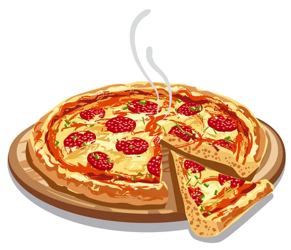 Salami de pizza sobre tabla de madera — Archivo Imágenes Vectoriales