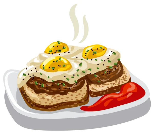 Hamburguesas con huevos fritos — Vector de stock