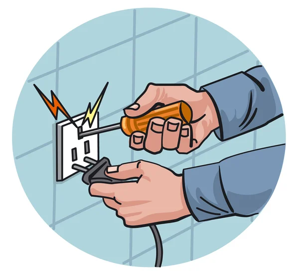 Trabajo peligroso con electricidad — Vector de stock