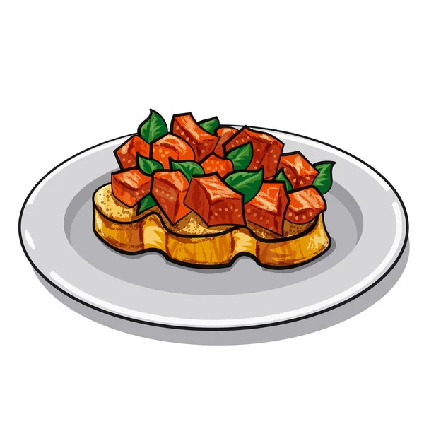 Ilustração Tradicional Bruschetta Italiana — Vetor de Stock