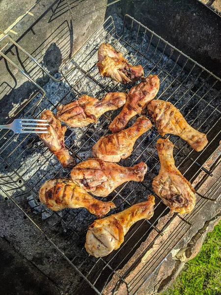 Photo Image Hot Grilled Poultry Drumsticks Grill — Stock Photo, Image