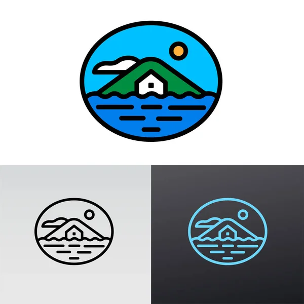 Illustration Logo Emblème Maison Hébergement Mer Immobilier — Image vectorielle