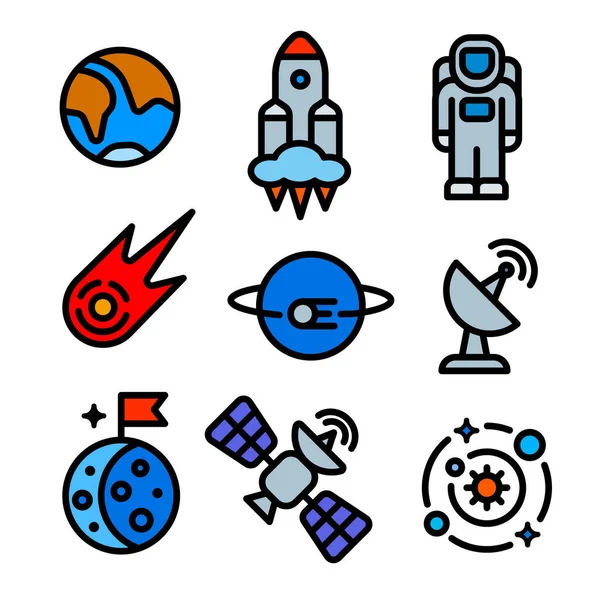 宇宙のアイコンセットのイラスト — ストックベクタ