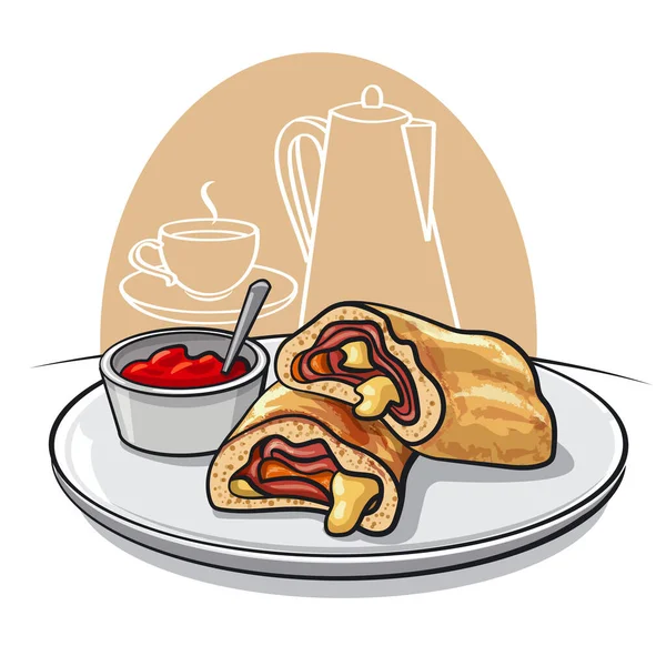 Ilustrace Krájené Pizzy Stromboli — Stockový vektor