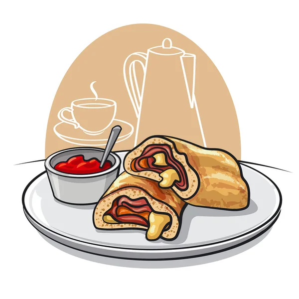 Illustration Skivade Pizza Stromboli — Stock vektor