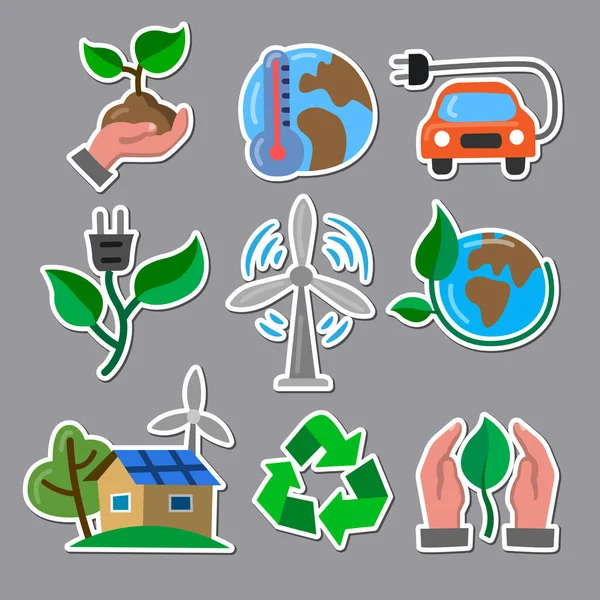 Illustration Eco Flat Stickers — Stock Vector