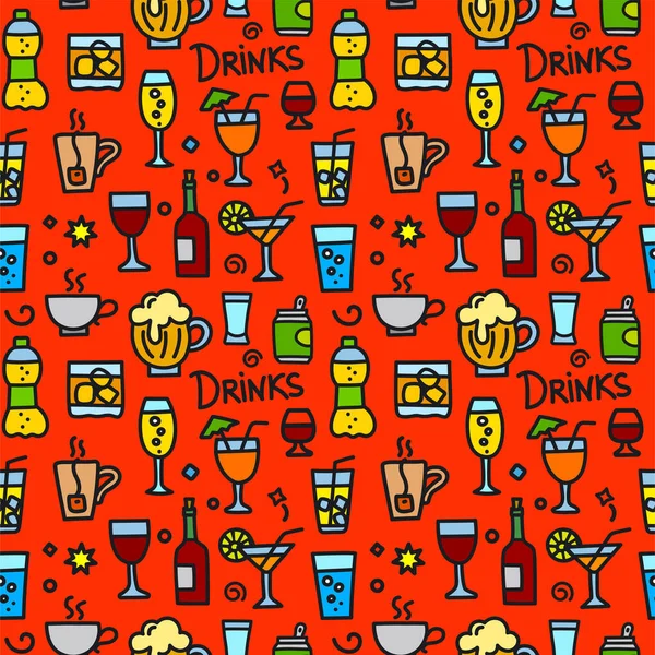 Ilustração Padrão Sem Costura Das Bebidas — Vetor de Stock