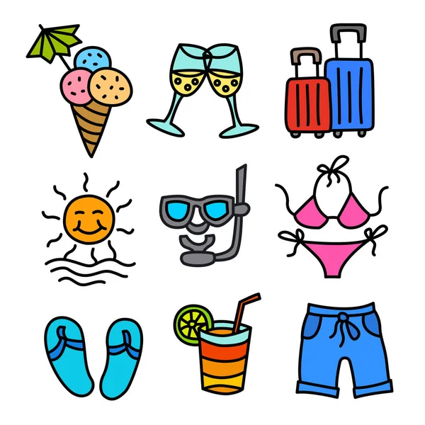 Illustration Von Beach Resort Bunte Umrisse Symbole — Stockvektor