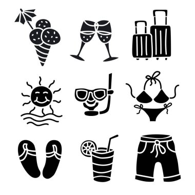 Plaj tatil beldesinin resmi siyah simgeler