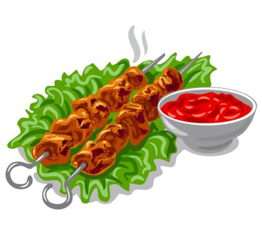 Kızarmış kebap resmedilmiş.