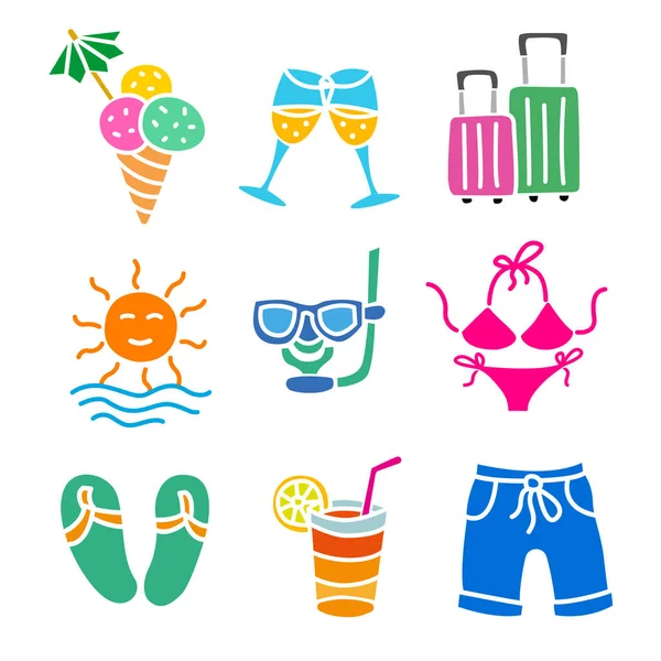 Illustration Des Strandbades Bunte Symbole — Stockvektor