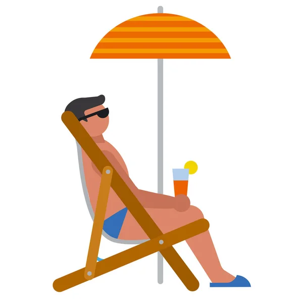 Illustration Man Relaxing Beach — Stock Vector