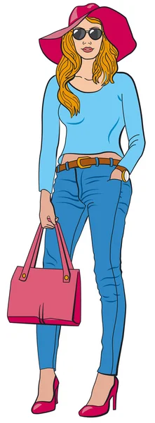 Chica en jeans — Vector de stock