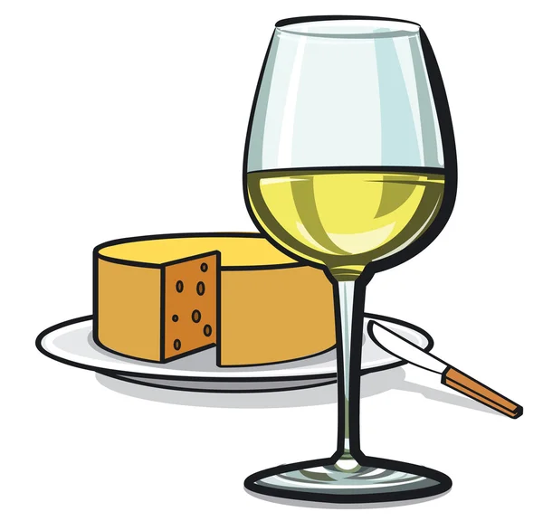 Vinho branco e queijo —  Vetores de Stock