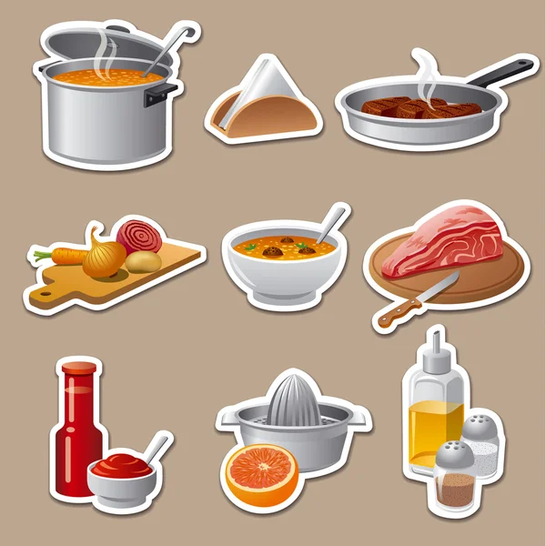 Koken voedsel stickers — Stockvector