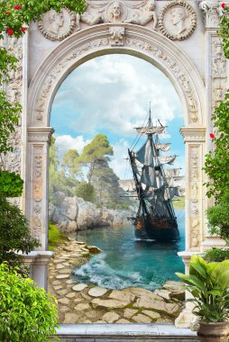 Dijital fresk, güzel manzaralar.