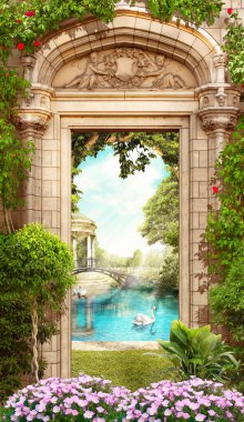 Dijital fresk, güzel manzaralar.