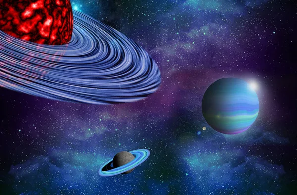 Paisaje Cósmico Con Planetas Brillantes — Foto de Stock