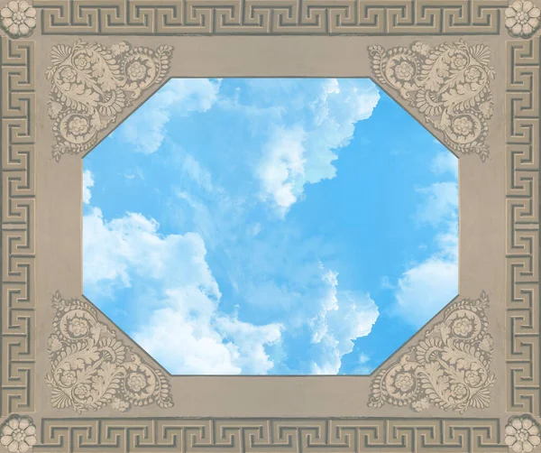 Fresco Digital Teto Com Ornamentos Céu Azul — Fotografia de Stock