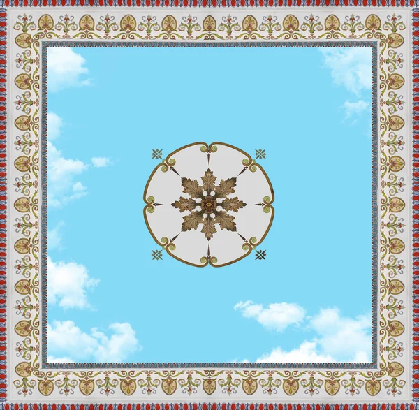 Fresco Digital Teto Com Ornamentos Céu Azul — Fotografia de Stock