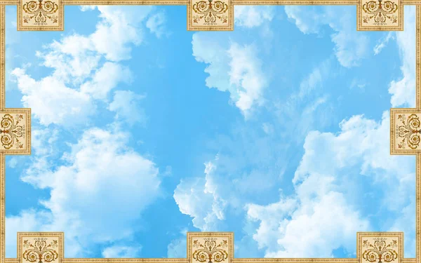 Fresco Digital Teto Com Ornamentos Céu Azul — Fotografia de Stock