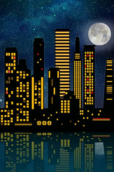 Bir Gece Şehrinin Çizimi — Stok fotoğraf