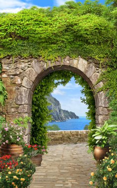 Kemerden mavi denize yeşillikle bak.