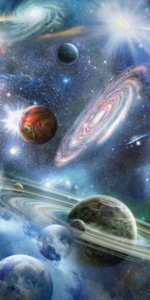 Espacio Profundo Con Galaxias Planetas — Foto de Stock