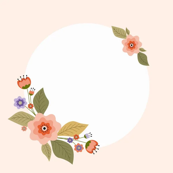 Belle Carte Avec Composition Différentes Fleurs Encerclez Cadre Votre Texte — Image vectorielle