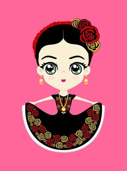 Ilustración Muñeca Mexicana Linda Vestido Nacional Tradicional Oaxaca México Aislado — Vector de stock