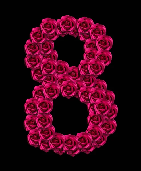 Love Concept Image Number Made Pink Roses Isolated Black Background — Stock Photo, Image