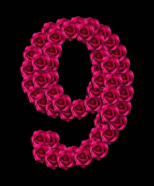 Love Concept Image Number Made Pink Roses Isolated Black Background — Stock Photo, Image