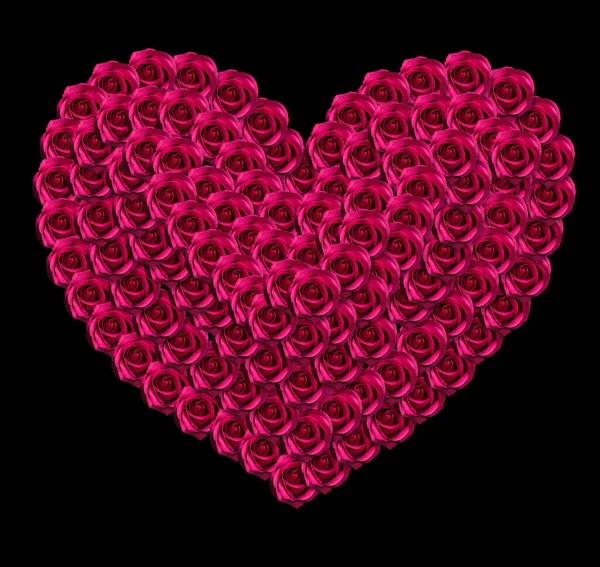 黒い背景に赤いバラが孤立したハート型の愛のコンセプトイメージ — ストック写真
