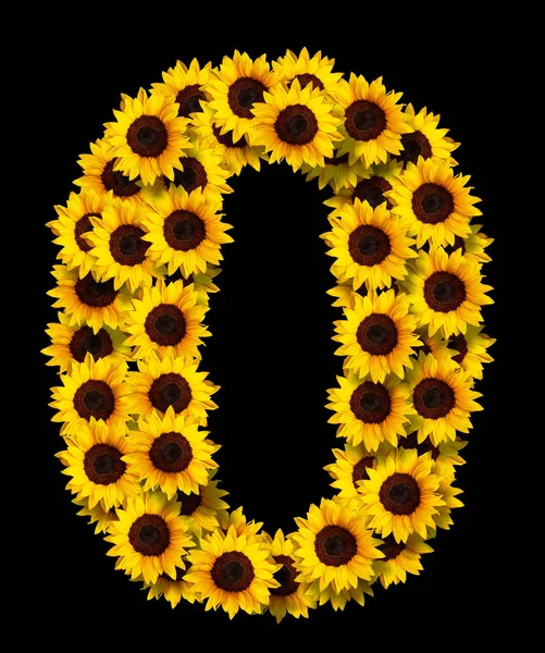 Imagen Del Número Hecha Girasoles Amarillos Aislados Sobre Fondo Negro — Foto de Stock