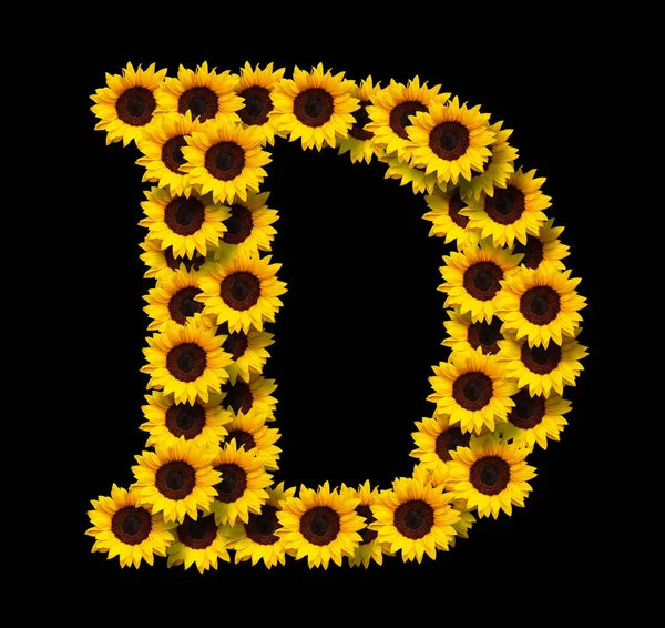 Capital Letter Made Yellow Sunflowers Flowers Isolated Black Background Design — Stock Photo, Image