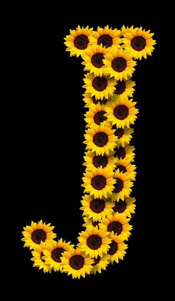 Capital Letter Made Yellow Sunflowers Flowers Isolated Black Background Design — Stock Photo, Image