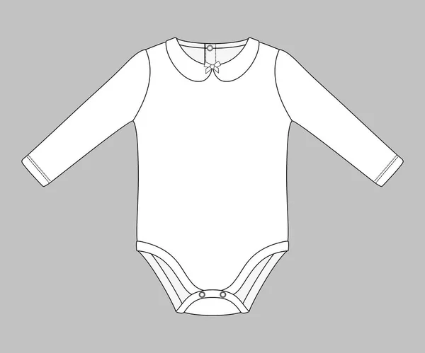 Baby Girl Bodysuit Press Studs Espalda Plantilla Boceto Plano Aislada — Archivo Imágenes Vectoriales