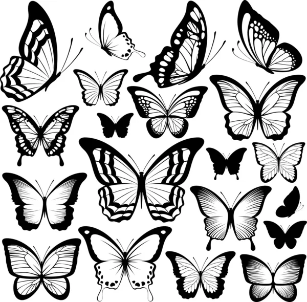 Butterfly black silhouettes — Stock Vector