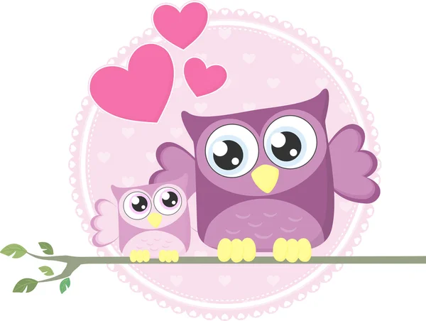 Baby owl and mom — Stock Vector