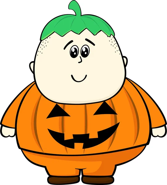 Fat kid with pumpkin costume — Stock Vector