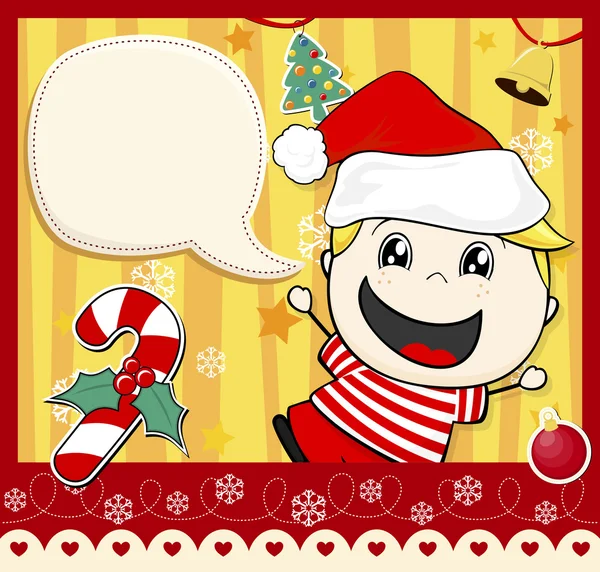 Noel kartı çocuk Noel Baba şapkası ile — Stok Vektör