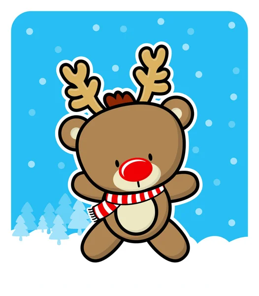 Cute red nose baby reindeer — Stock Vector