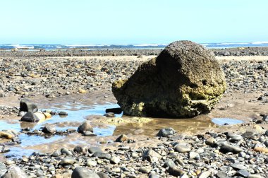 Sahilde büyük kayanın resif. Palawan Adası. Filipinler.