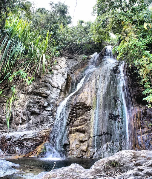 Una pequeña cascada en la selva salvaje. Filipinas. Isla de Palawan  . — Foto de Stock
