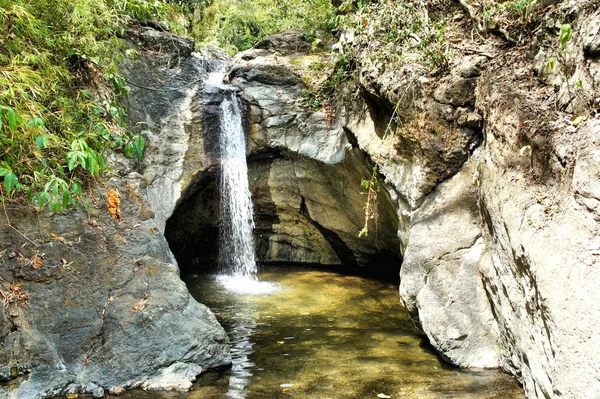 Uma pequena cachoeira na selva selvagem. Filipinas. Ilha Palawan  . — Fotografia de Stock