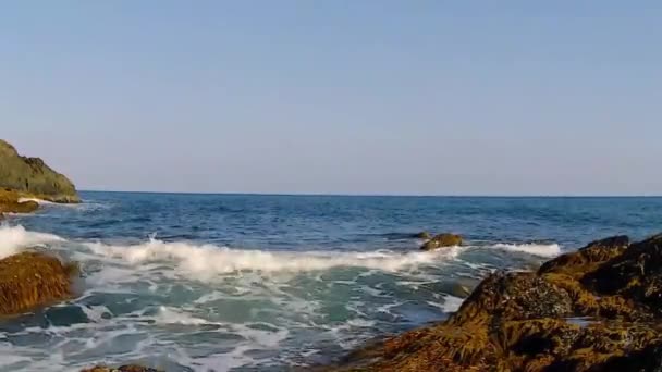 Zee golven raken de kust. Tropische zee. — Stockvideo