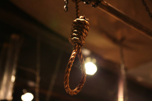 a cord with a loop hanging without anyone, a symbol of execution, a museum of forensic medicine
